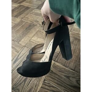 American Rag Cie Womens Blk Faux Suede Platform Ankle Strap Shoes Sz 6.5